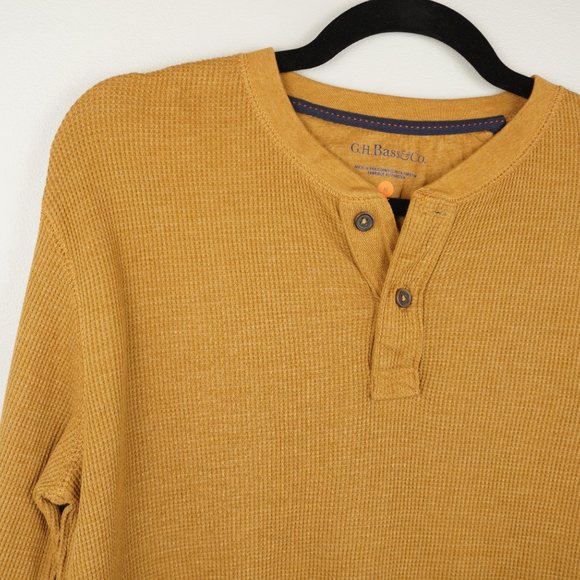 GH Bass Mustard 1/4 Button Up Thermal Shirt Size Medium - Picture 4 of 7